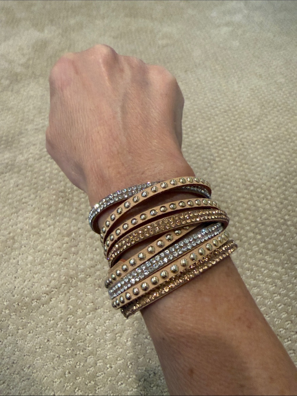 Leather Wrap Bracelet with Gold and Silver Studs